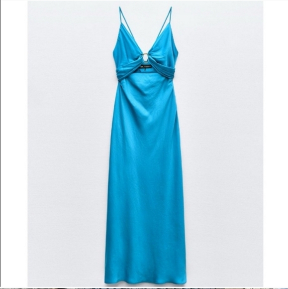 Zara SATIN EFFECT CUT OUT MIDI DRESS - Picture 11 of 16